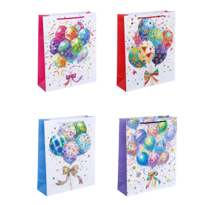 Пакет подарочный бумажный, 26x32x9 см, 128 гр, 4 диз, Цветные шары (12/12)