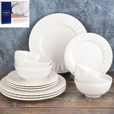 Набор столовый 12пр "Пастила" (тарелка 27см*4, тарелка 21см*4, салатник 700мл*4) фарф. (1/2)