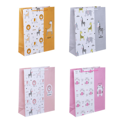 Пакет подарочный бумажный, 26x32x9 см, 128 гр, 4 диз, Животные(12/12)
