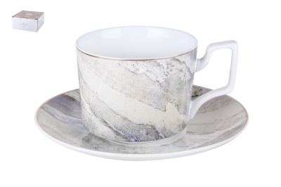 Пара чайная 230мл Marble ф.круг. п/уп (фарф.) (1/24)