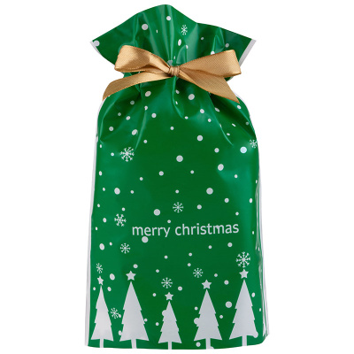 Пакет подарочный с затягивающей лентой "Ёлки", зелёный, 10шт, 22,5*34см (1)