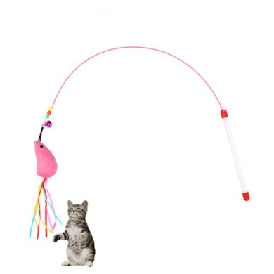 Игрушка - дразнилка на палочке "ЦапЦап", мышка с колок.,цв.розовый, 80см (1/1)