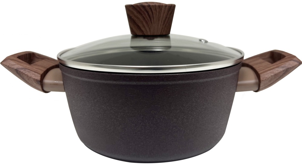 Кастрюля 3,9л/24см Marroni (2х слойн.А/П,цв.жаропр.покр.,ручка Soft touch под дерево) ст/кр (алюм.)
