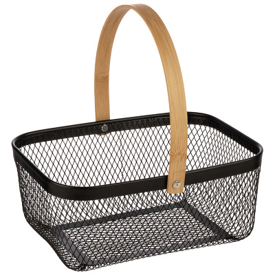 Корзина для хранения 23,5*19*10см универсальная металлическая с бамбуковой ручкой прямоуг. (1/12)