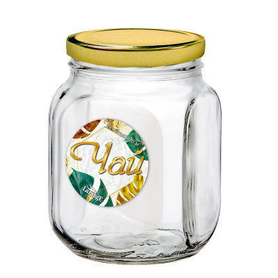 Банка д/хранения стекл. 0,65 л с мет. крышкой, ЧАЙ золото (6)
