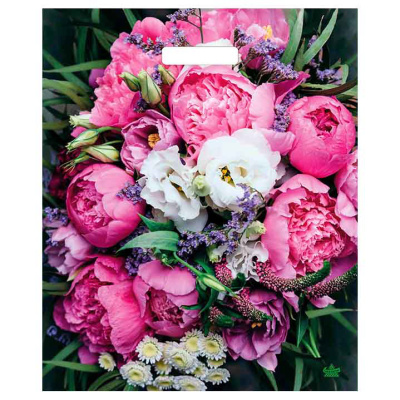 Пакет Пионы с вырубной ручкой, 45*38 см, 60 мкм, ламинат(50/500)