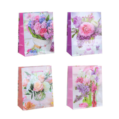 Пакет подарочный, бумажный, 12x15x6 см, 4диз, букеты LADECOR (12/12)