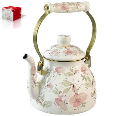 Чайник 2,6 л Flowers эмал.сталь,комбин.ручка,"под золото",внут.эмал.покр. (12)