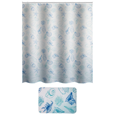 Набор для ванной комнаты "Ракушки": коврик + занавеска (1/24)