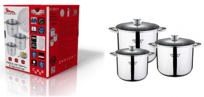 Набор посуды ZEIDAN 6 пр.(кастр.с ст.кр.7,5л,9,5л,12,0л) нжс (1/2)