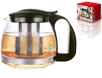 Чайник 1,25л корпус из термостойкого стекла, съем. фильтр нжс, пласт/кр, п/у (1/24)