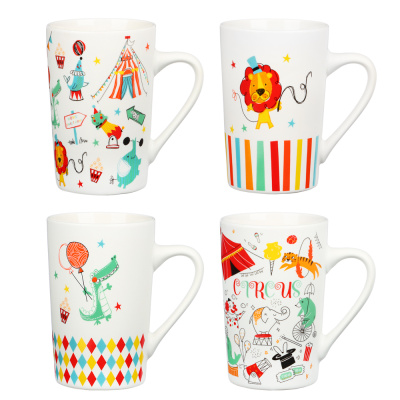 Кружка 375 мл, фарфор, 4 диз MILLIMI Цирк (12/48)