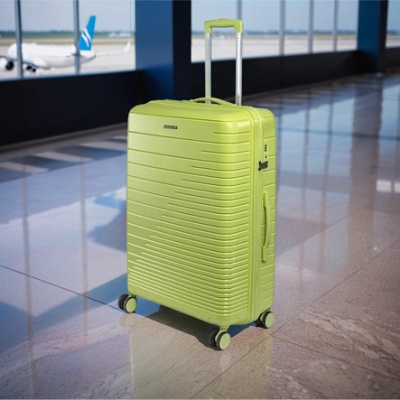 Чемодан зеленый M PP с горизонтальными полосками MOSCOW (44.5*23*65cm) (1)