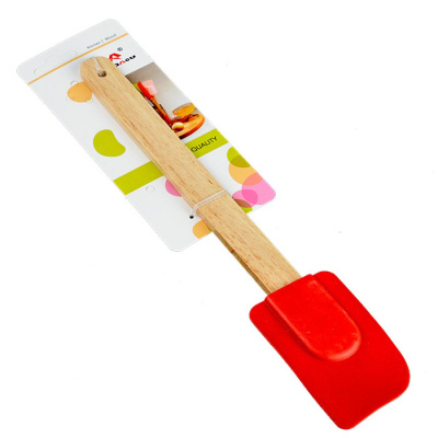 Лопатка силикон ручка дерево 27см YP0088 уп/120 (1/480)