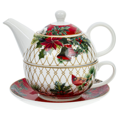 Чайник с чашкой и блюдцем "Зимнее волшебство" 300мл L16,5 W16,5 H14см(фарф.) (1/1/18)
