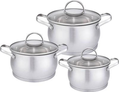 Набор посуды 6пр.(1,9л,3,6л,6,1л) стекл.крыш.,капсул.дно (нжс) (4)