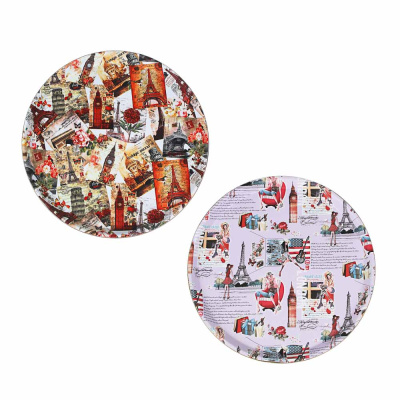 Поднос круглый с антискользящим покрытием ПВХ, пластик d35,5см (1/12/24)