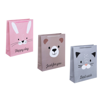 Пакет подарочный бумажный, 26x32x9 см, 128 гр, 3 диз, Happy Day (12/12)