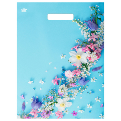 Пакет Очаровательные цветы с вырубной ручкой, 40*31 см, 60 мкм ПВД(50/500)