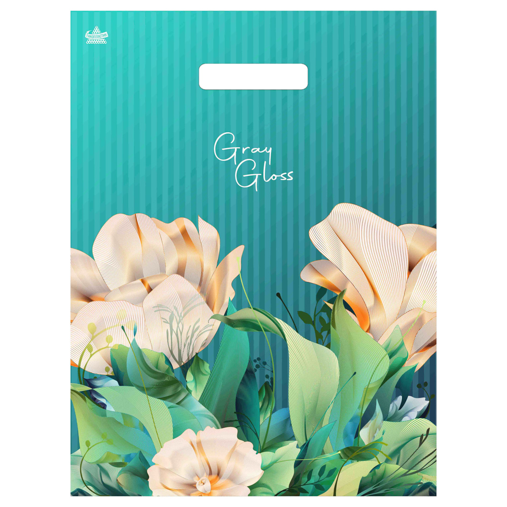 Пакет Грэй Глосс Цветы с вырубной ручкой, 43*31,5 см, 50 мкм, ПВД(1/50)