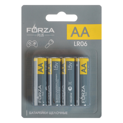Батарейки AA(LR06) 4шт в блистере, щелочные 1.5V FORZA (10/10/200) Батарейки AA(LR06) 4шт в блистере, щелочные 1.5V FORZA (10/10/200)