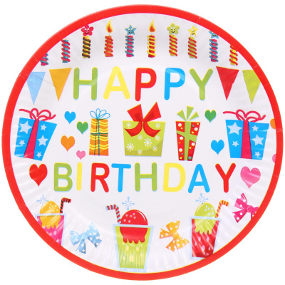 Тарелка бумажная 18 см в наборе 10 шт "Подарки" (1/300)