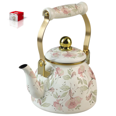 Чайник 1,3 л Flowers эмал.сталь,съемн.фильтр из нжс,комб.ручка"под золото",внут.эмал.покр. (12)