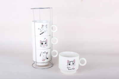 Набор кружек 4пр 250мл на мет.подст. м/п,фарф. (1/32)