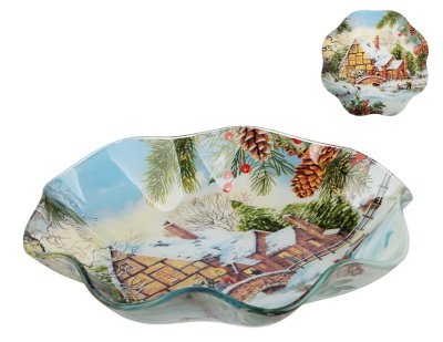 Салатник круглый, 19х3,5см, стекло Зимние забавы (1/6/36)