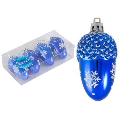 Набор елочных украшений 6см "Желудь" (4шт) цв.синий (пласт.полиэст.)(1/120)