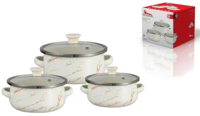 Набор мини-кастрюль, 6 предм.(кастр. 0,5л.;0,8л.;1,2л.) с/кр.,с рис. эмаль(12)