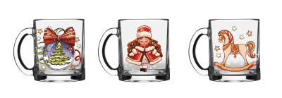 Кружка 320мл "Чайная" Новогодние игрушки (стекло) (24/840)