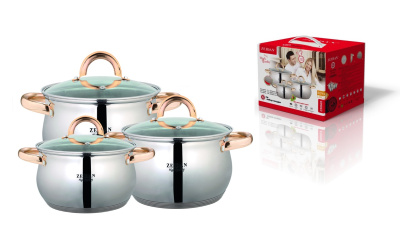 Набор посуды 6пр (кастр.2,1л,3,0л,4,0л) ст/кр,5-ти слойн.капсул.дно,ручки под золото,п/у (нжс) (1/4)