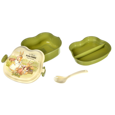 Ланчбокс "Зайчата"16,5*12см: ложка-вилка, тарелка (пластик) (1/30)