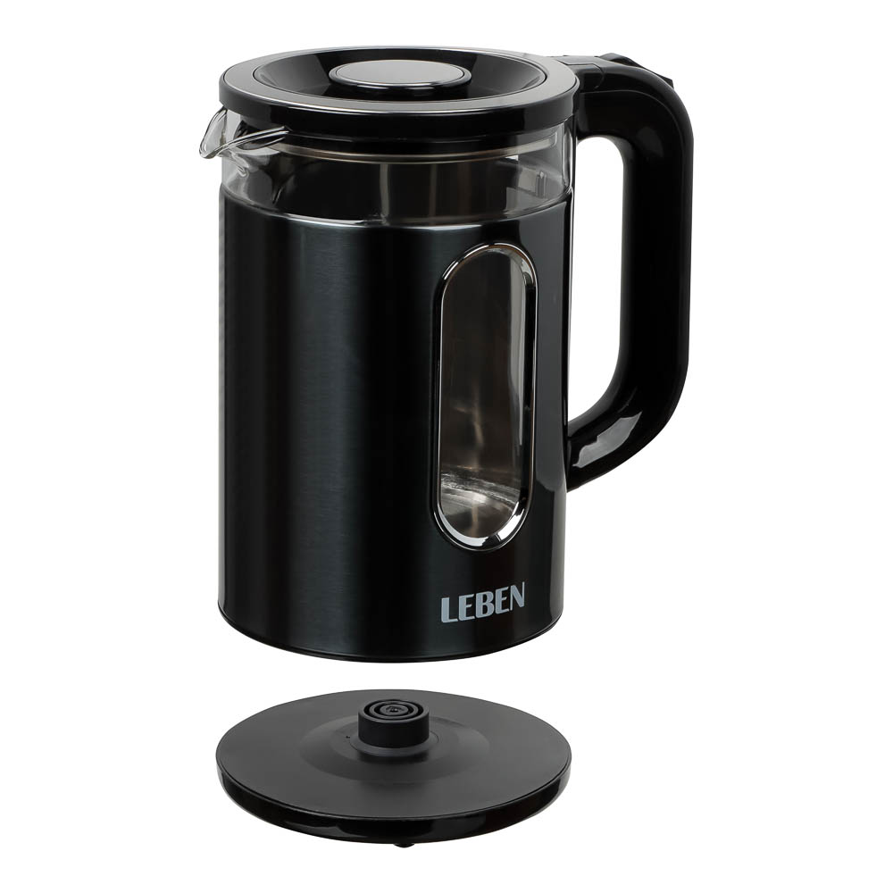 Чайник электрический 1,8л, 1500Вт, стеклянная колба, металл, пластик, серый LEBEN (1/12)