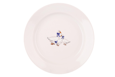 Тарелка 24см мелкая диам. Гладкий край Гуси (новые) (фарфор) , р.4 (20)