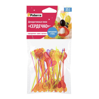 Декоративные пики "Сердечко", 85 мм, 35 шт. в уп., пластиковые, PATERRA (1/100)