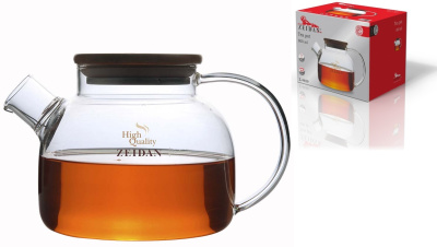 Чайник 800мм заварочный,боросил.стекло,крышка-бамбук, съёмн.фильтр-пружинка, п/у (1/12)