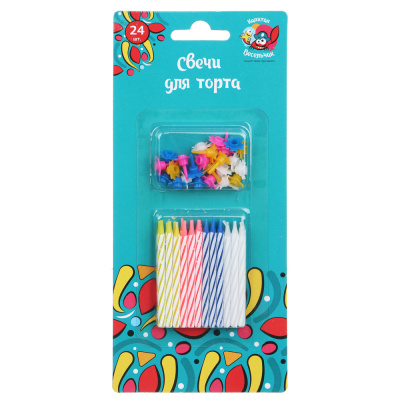 Свечи для торта 24шт 6см с подст (4-х цветн) "Веселый Роджер" (1/24/288)