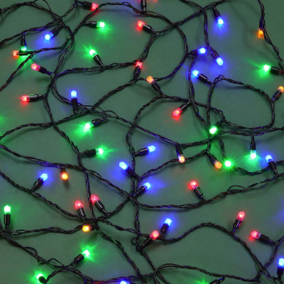 Гирлянда эл. улич. с насадками "Колбочка", 10м,100LED, мульти, 8 реж, ПВХ черный, 220В СНОУ БУМ (1/1