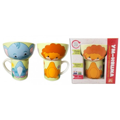 Набор 2пр "Слонёнок и Львёнок" кружка 200мл, миска 300мл п/у (кер.) (1/6)