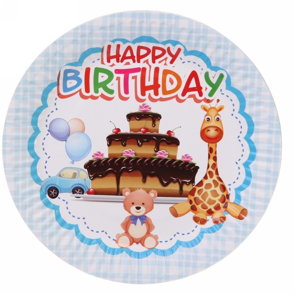 Тарелка бумажная 18 см в наборе 10 шт  "День рождения" Тортик и игрушки (1)