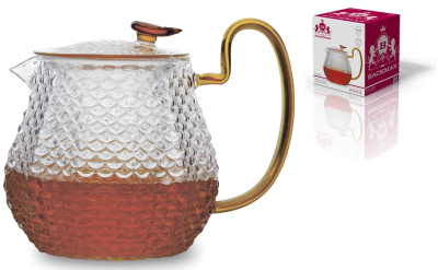 Чайник 1000 мл заварочный, термост. боросиликатное рельефное стекло. (18)