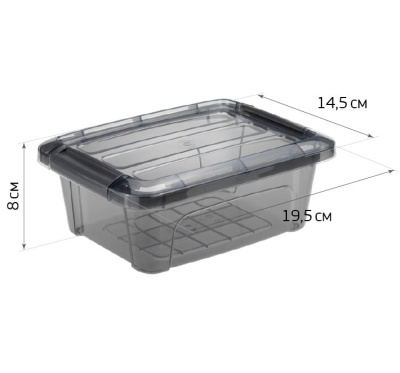 Ящик для хранения с замками КИП 1,2л черный прозрачный (1/10)