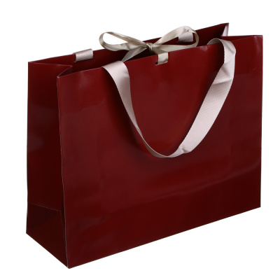 Пакет подарочный, высококач. бумага, с лентой, 32x25x11 см, бордовый LADECOR (6/6)