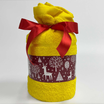 Полотенце подарочное "Новогодний мешочек" 70х130, 360гр./м2, желтый (1/9)
