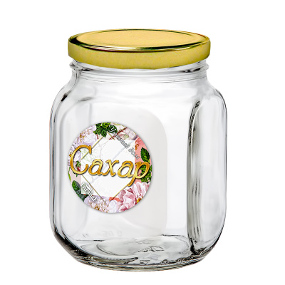 Банка д/хранения стекл. 0,65 л с мет. крышкой, САХАР золото (1/6)