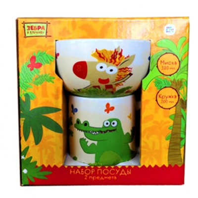 Набор 2пр "Зебра в клеточку" кружка 200мл, миска 300мл п/у (кер.) (1/6)