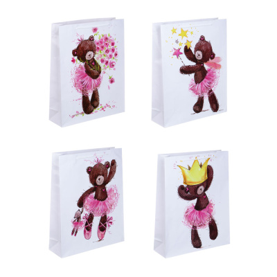 Пакет подарочный бумажный, 32x40x10 см, 128 гр, 4 диз, Мишка (12/12)