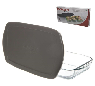 Форма для запекания 336*190*50мм 1950мл с серой пл.крышкой (1205850)жаропр.стекл.(1/4)